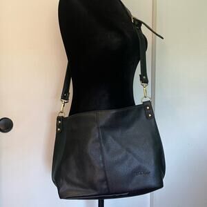 Bella Russo Vegan Black Pebbled “leather” Handbag w/ Gold Hardware, Two Straps